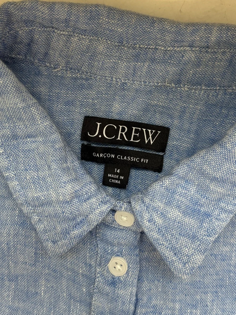 J. Crew Size 14 Garçon Classic Fit Linen Blend Button Up Shirt Preppy Business